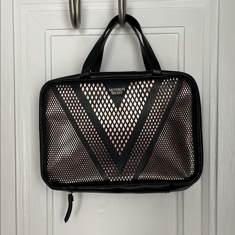 Victoria's Secret Black and Pink Hanging Toiletry Bag
